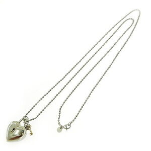 TIFFANY Co Silver Gold Heart Lock Key Long Necklace